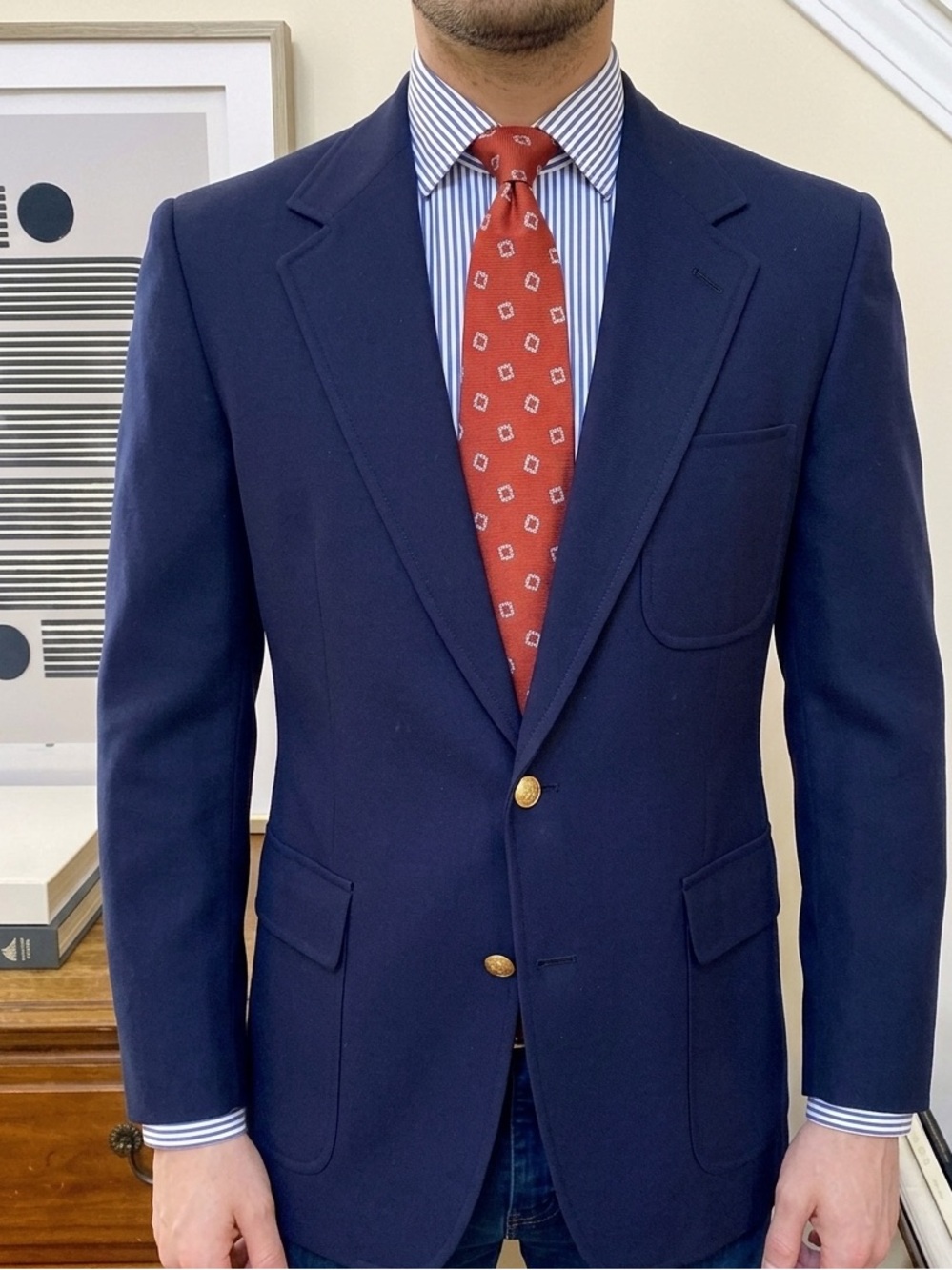 Vintage Bill Blass Navy Gold Button Blazer | 42